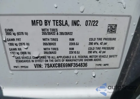 2022 Tesla Model X Plaid Tri Motor All-Wheel Drive from USA, damaged, VIN 7SAXCBE69NF354836